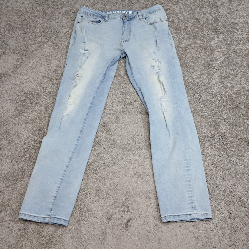 Company 81 Mens Distressed Straight Leg Jeans Light Wash Blue 34x32 Distressed